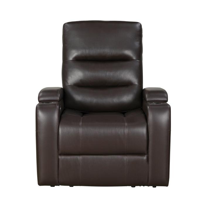 8559BRW-1PWH - Power Reclining Chair with Power Headrest, Receptacle, Cup-Holder Storage Arms and LED Light
