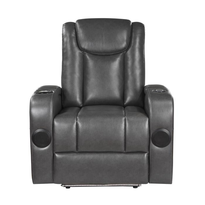 8522GRY-1PW - Power Reclining Chair with Wireless Charger, Cooling Cup-Holder, Storage Arms, Speakers, LED Light and USB port