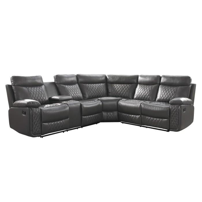 9599GRYSC - (3)3-Piece Reclining Sectional with Left Console