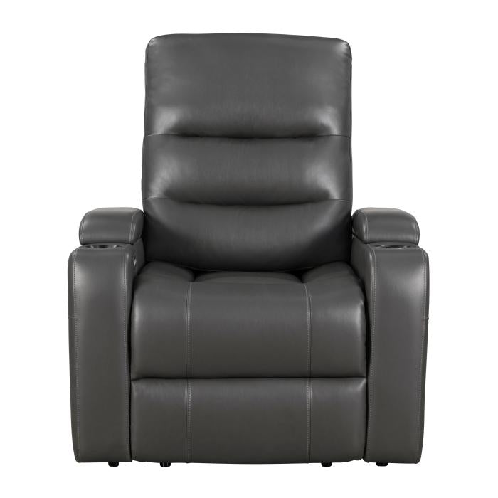 8559GRY-1PWH - Power Reclining Chair with Power Headrest, Receptacle, Cup-Holder Storage Arms and LED Light
