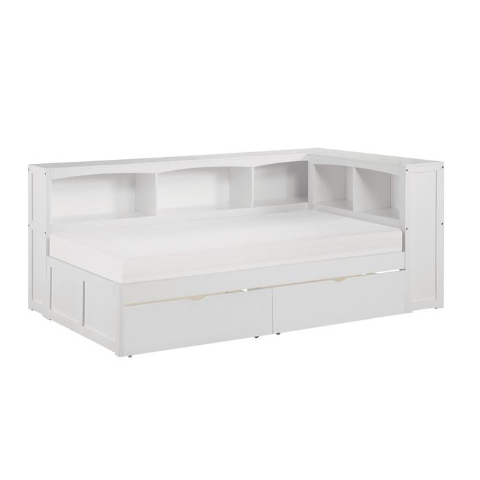 B2053BCW-1BCT - (4) Twin Bookcase Corner Bed with Storage Boxes