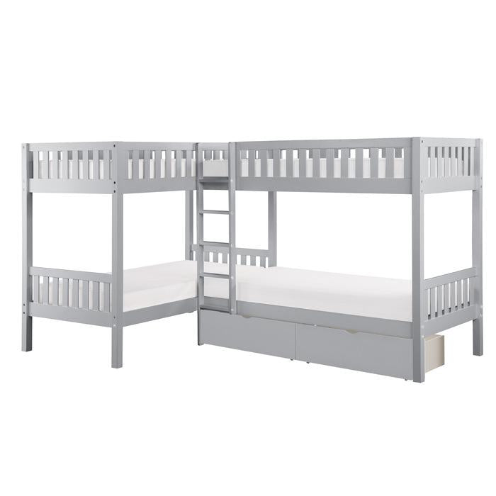 B2063CN-1T - (4) Corner Bunk Bed with Storage Boxes