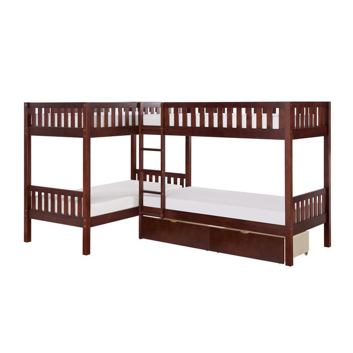 B2013CNDC-1T - (4) Corner Bunk Bed with Storage Boxes